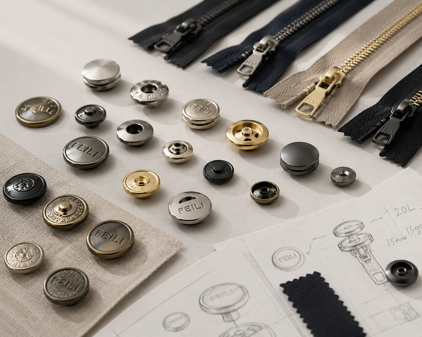 Custom metal buttons and zippers development