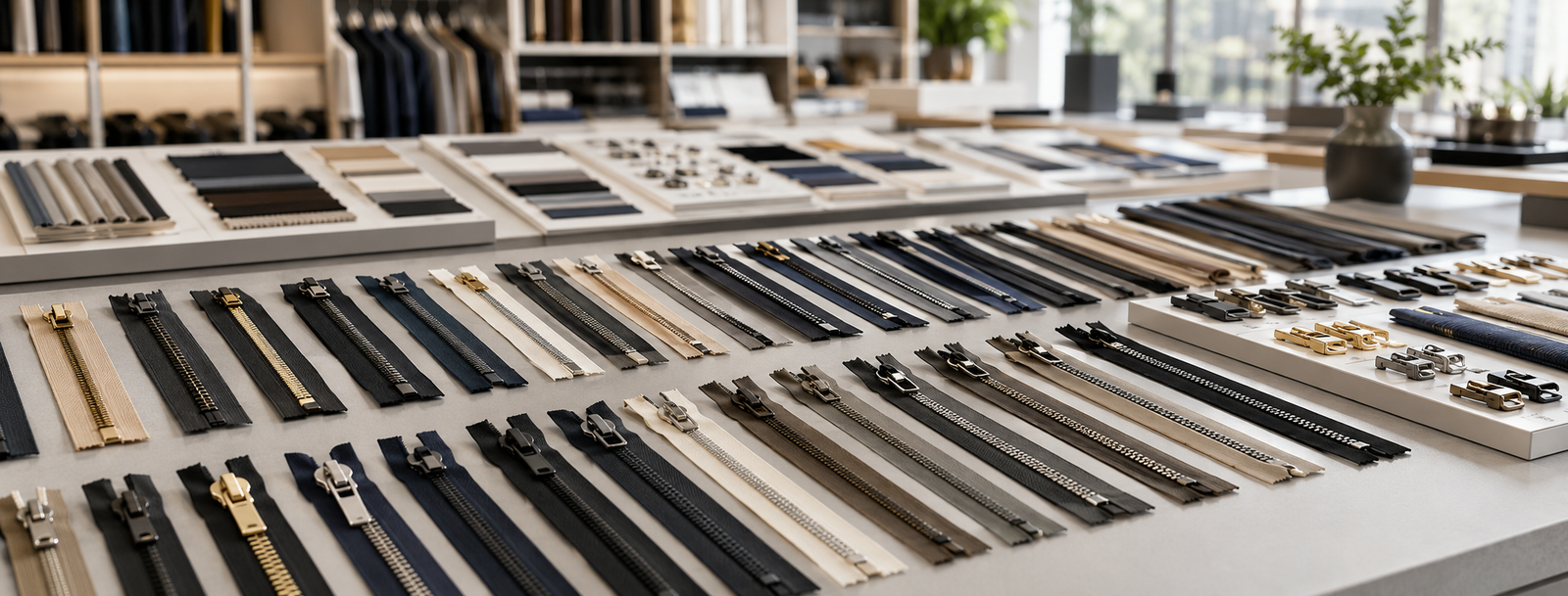 Metal zippers for apparel construction